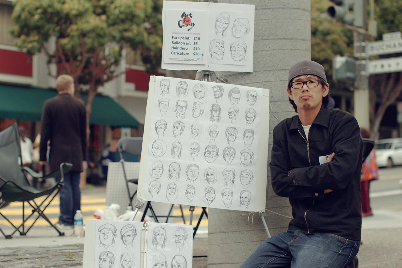 桜祭りの似顔絵チャリティーイベント